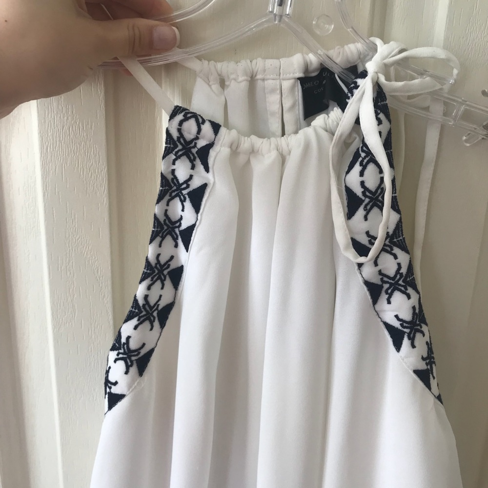 Romeo & Juliet Couture Blue & White Tie Neck Dress